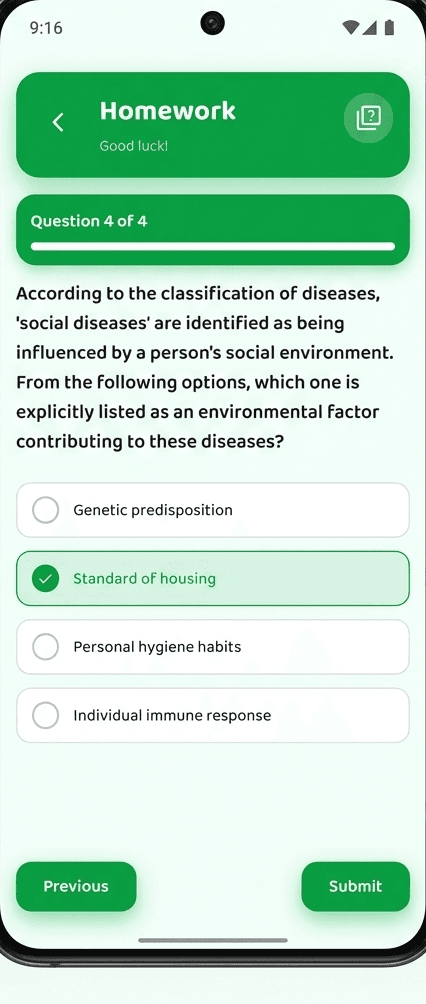 A multiple-choice homework question in the Caalim app
