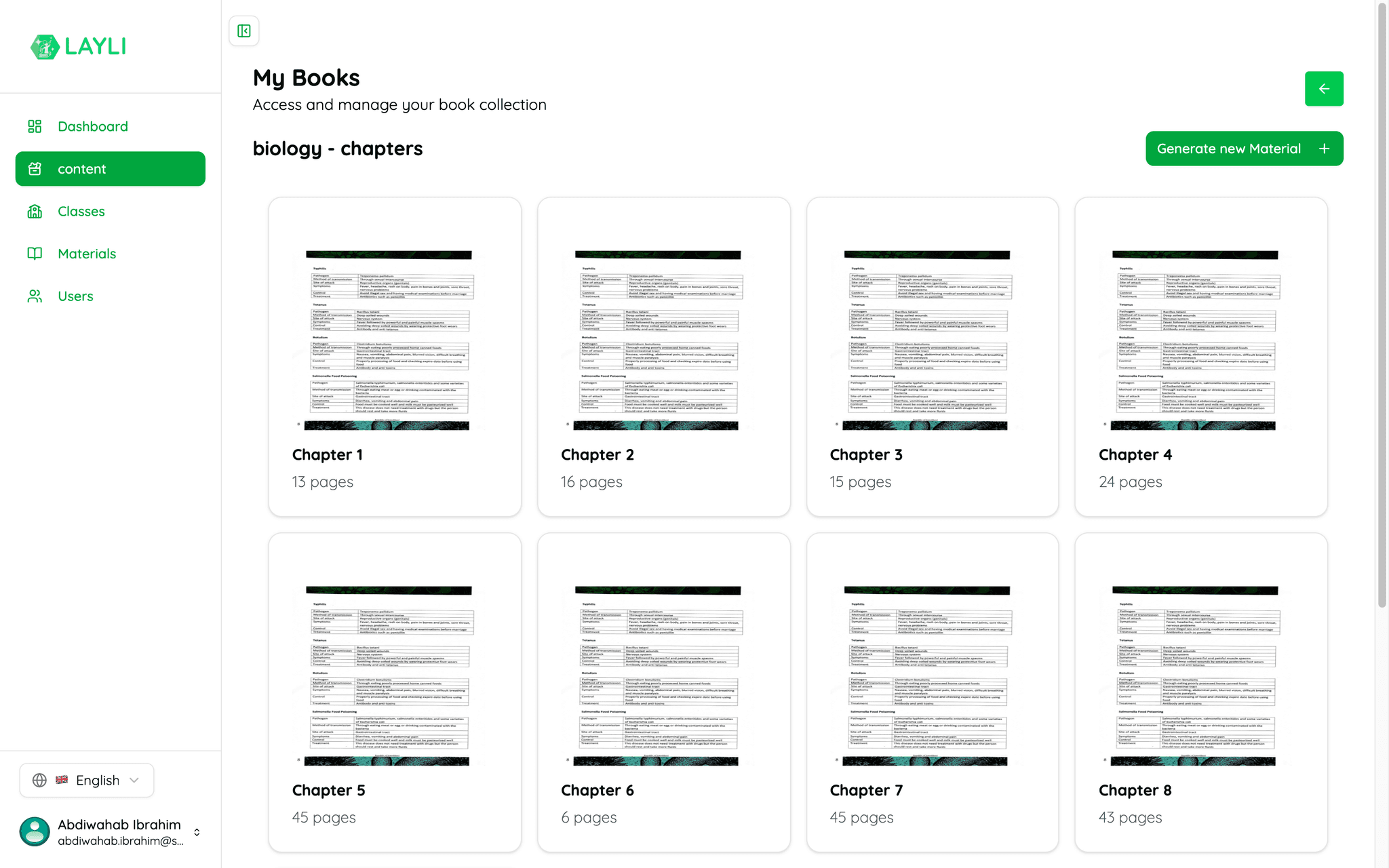 Generating a sequence of lesson plans from selected textbook pages in Layli