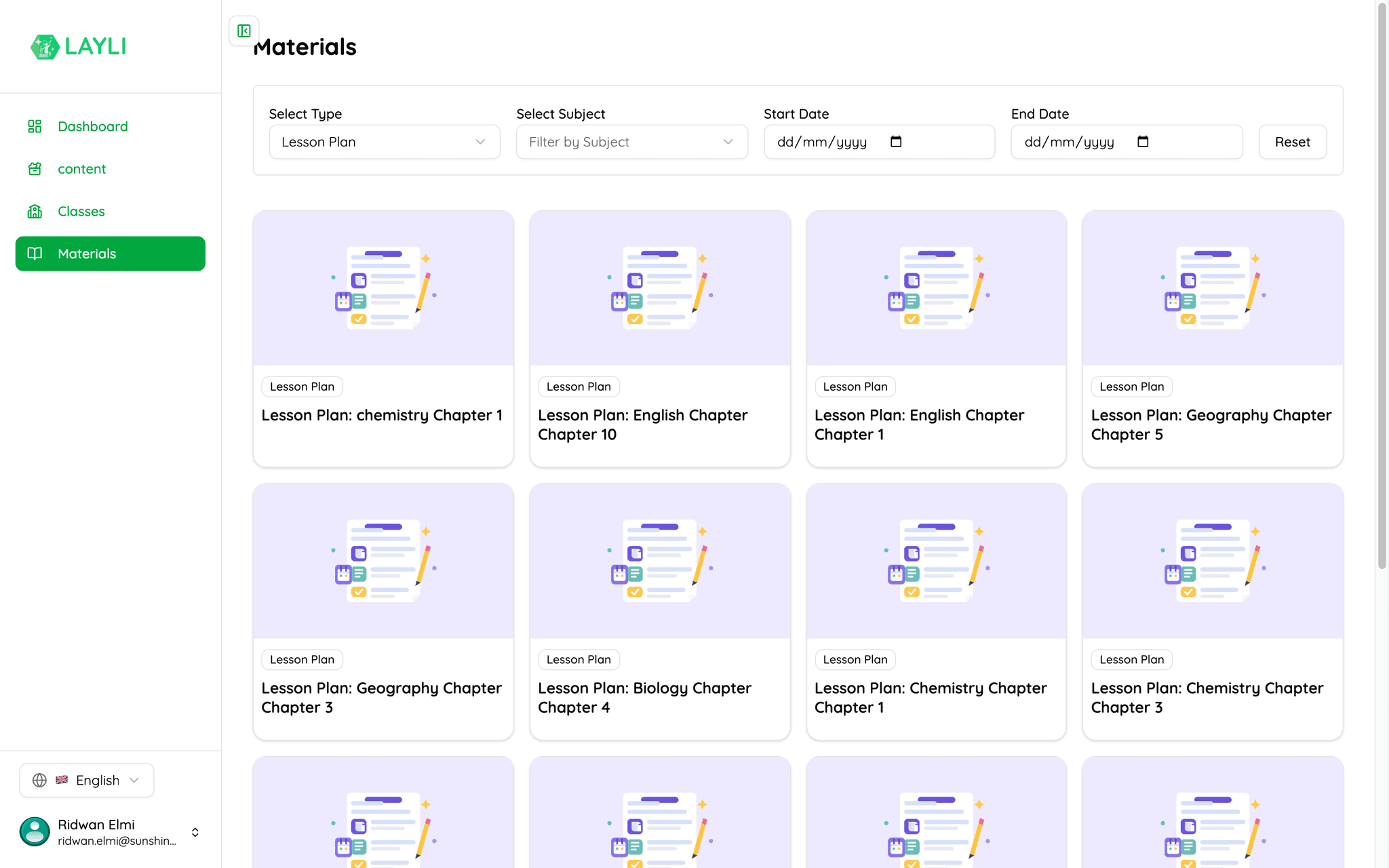 A library of lesson plans listed by subject and chapter