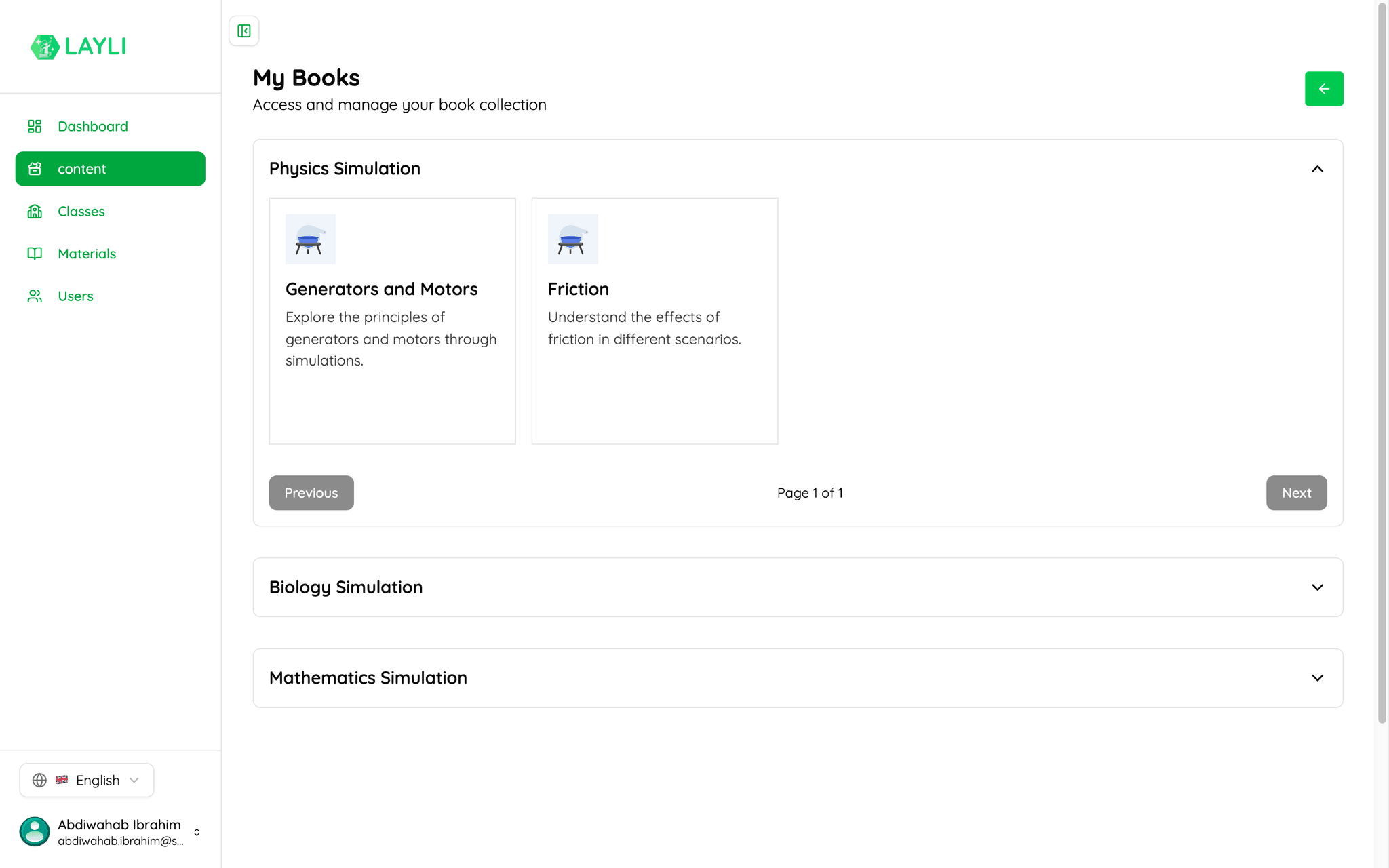 Browsing the STEM simulation library by subject